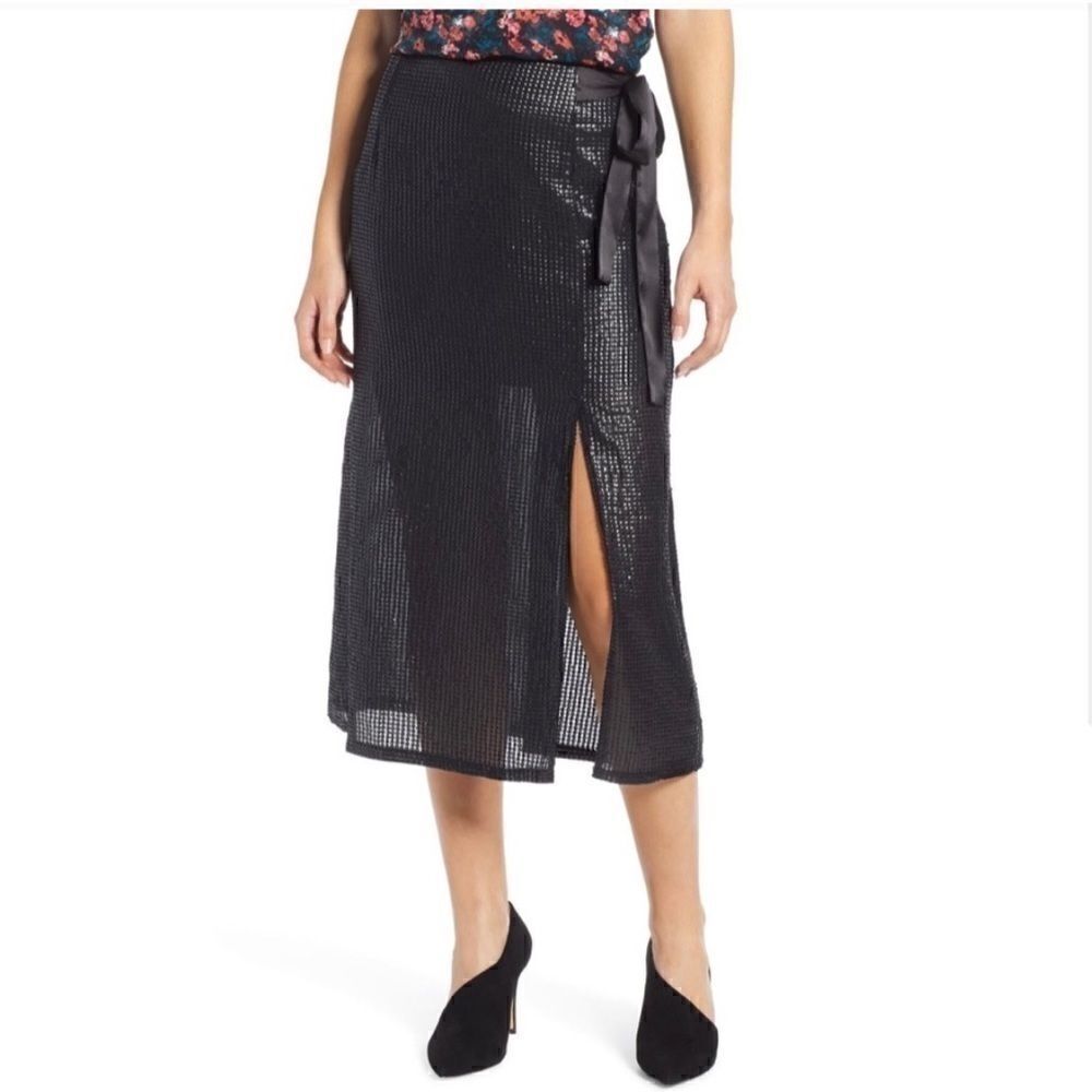 Nwt Something Navy Sequin Wrap Midipartyskirt - image 1